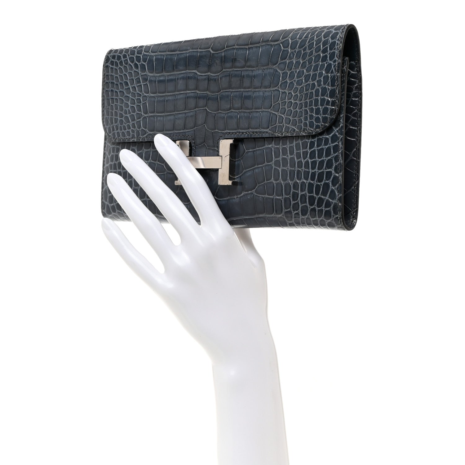 Hermes Shiny Alligator Constance Long Wallet Blue Jean 2 of 13