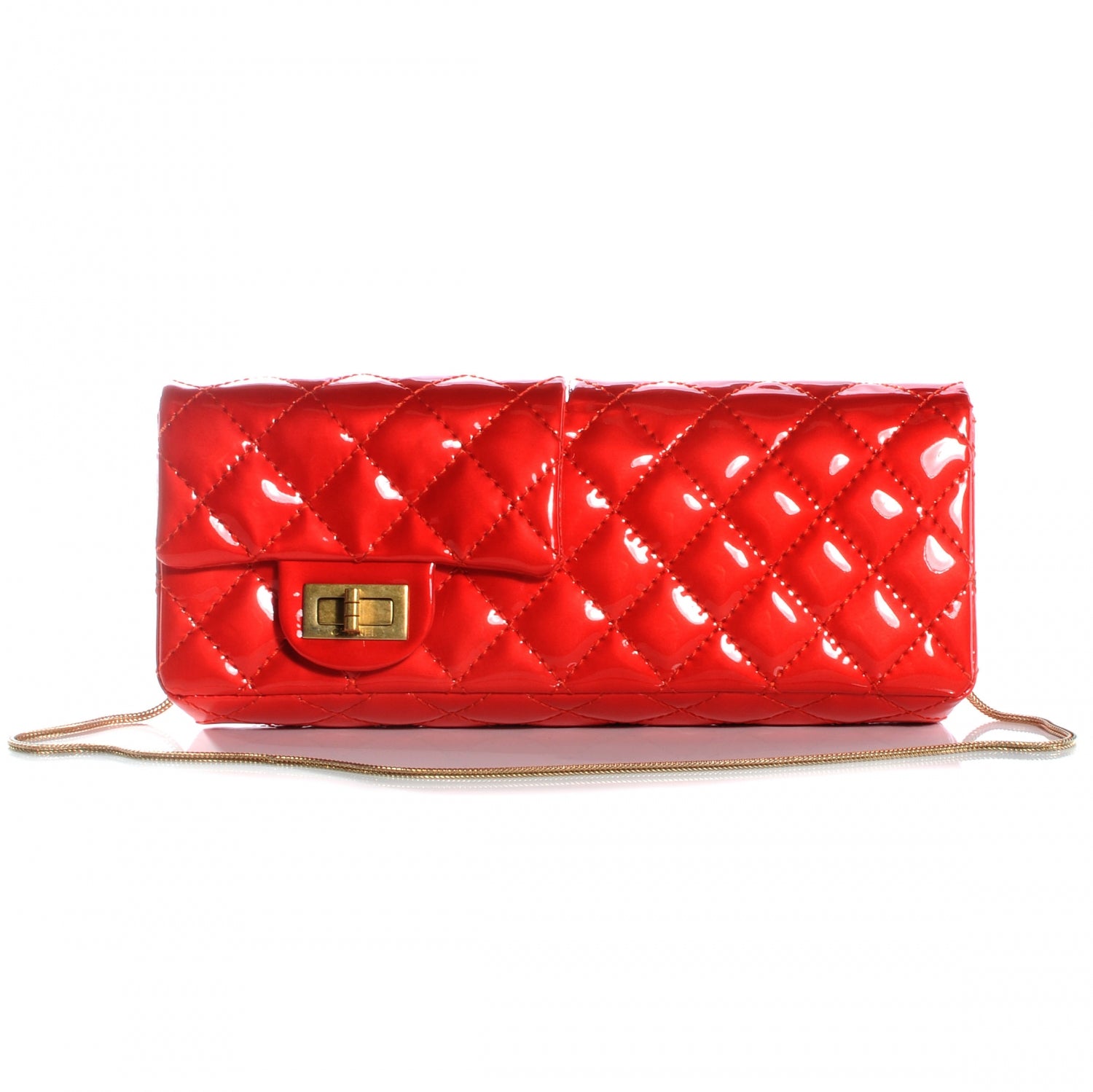 Chanel Patent Quilted Reissue Double Flap Clutch Red 1 of 9