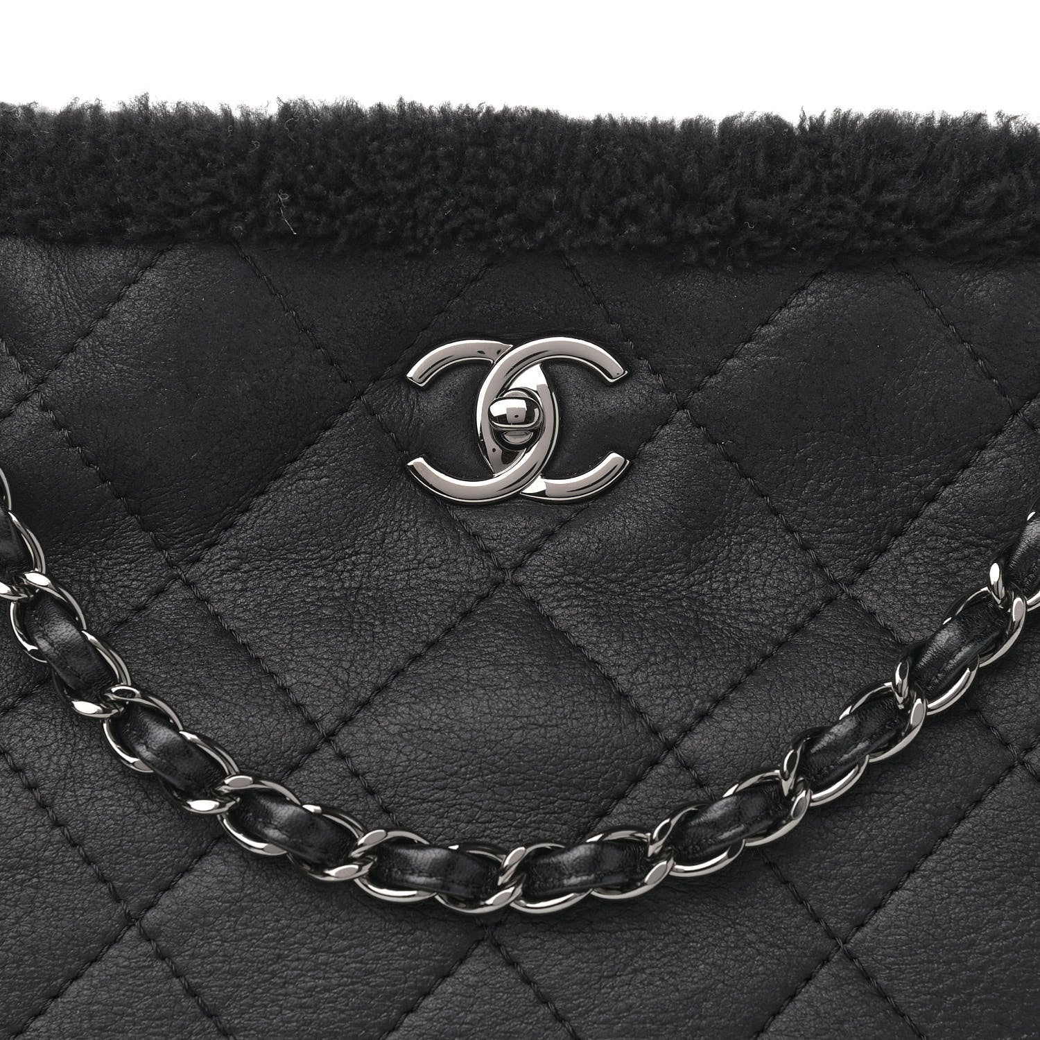 Chanel Lambskin Shearling Large Coco Neige Shopping Tote Black 7 of 10