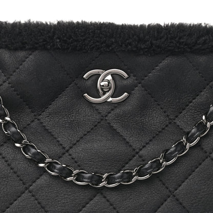Chanel Lambskin Shearling Large Coco Neige Shopping Tote Black 7 of 10