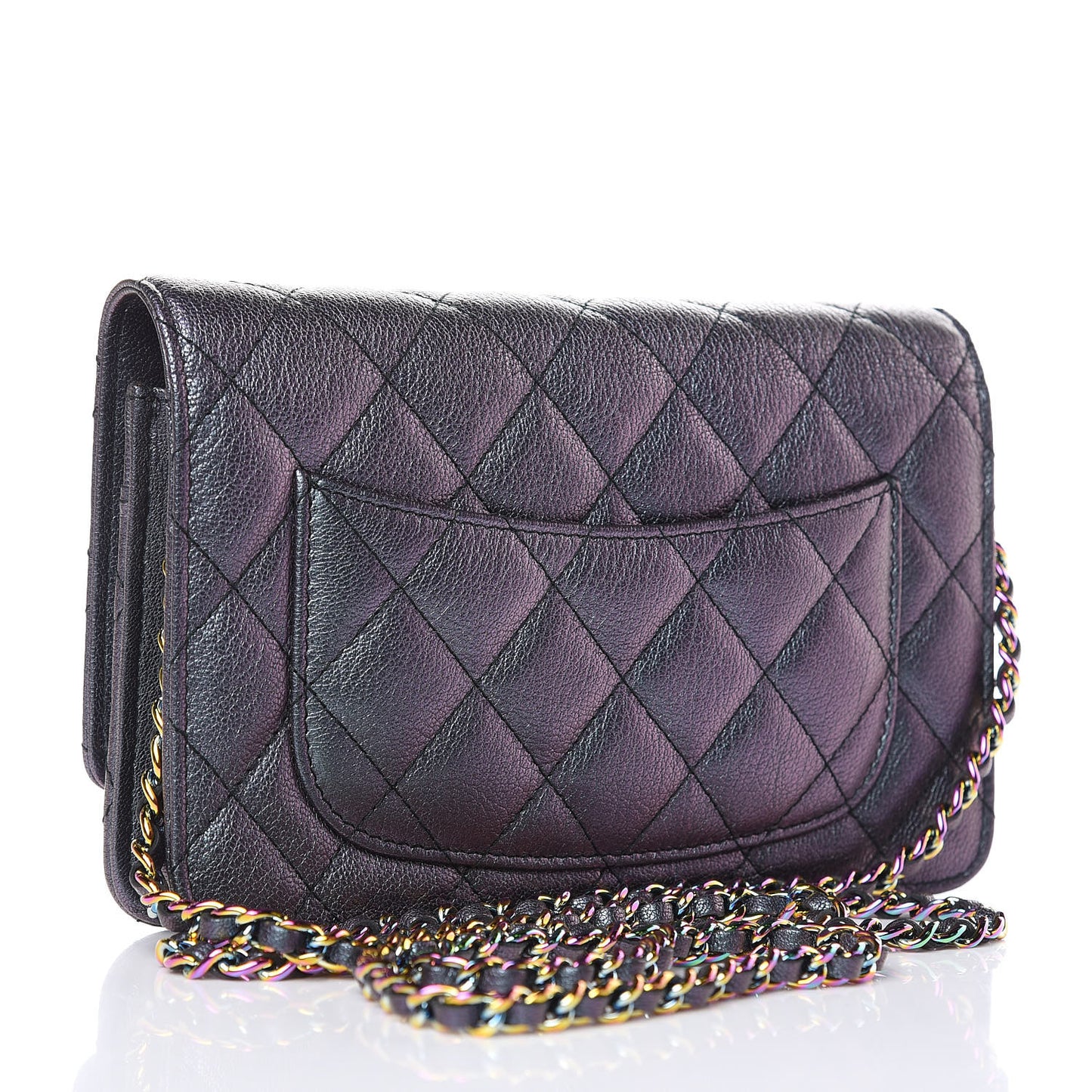 Iridescent Goatskin Quilted Wallet On Chain WOC Purple