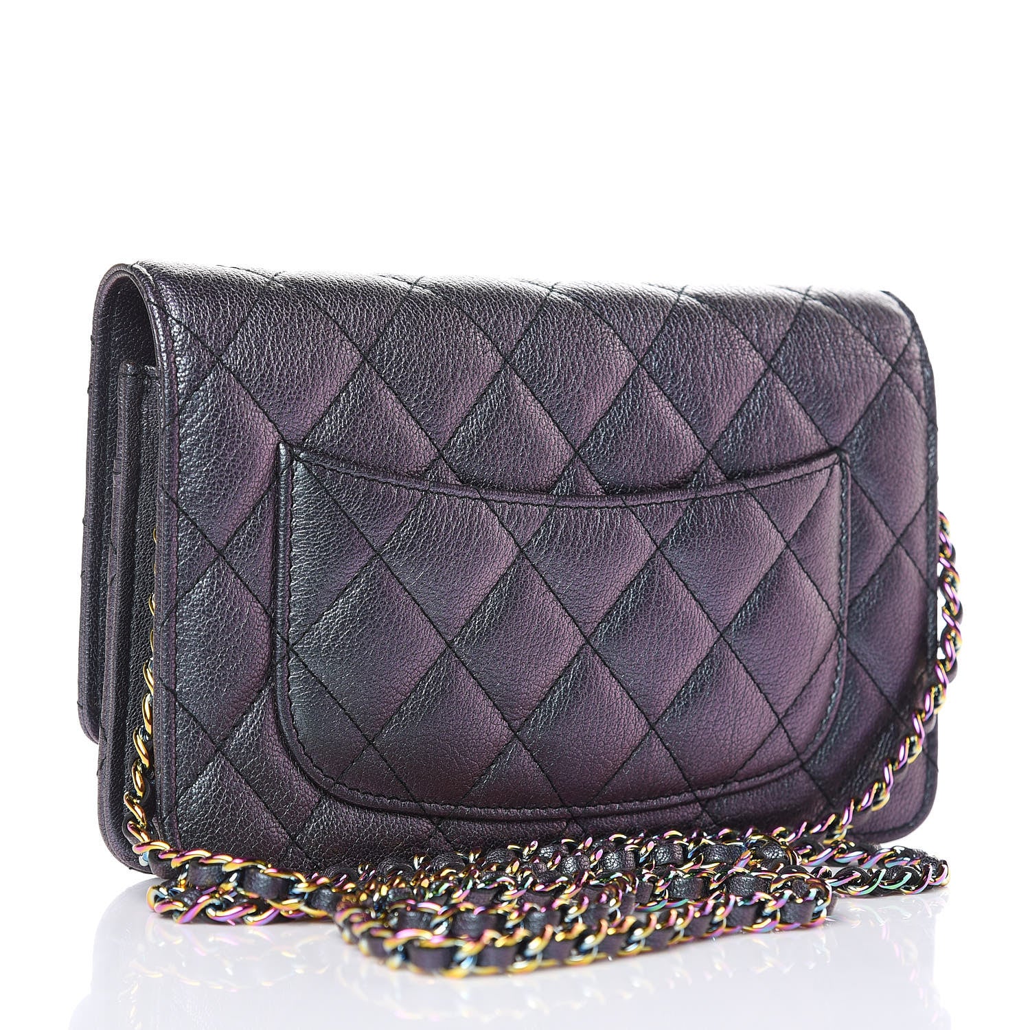 Chanel Iridescent Goatskin Quilted Wallet On Chain WOC Purple 3 of 12