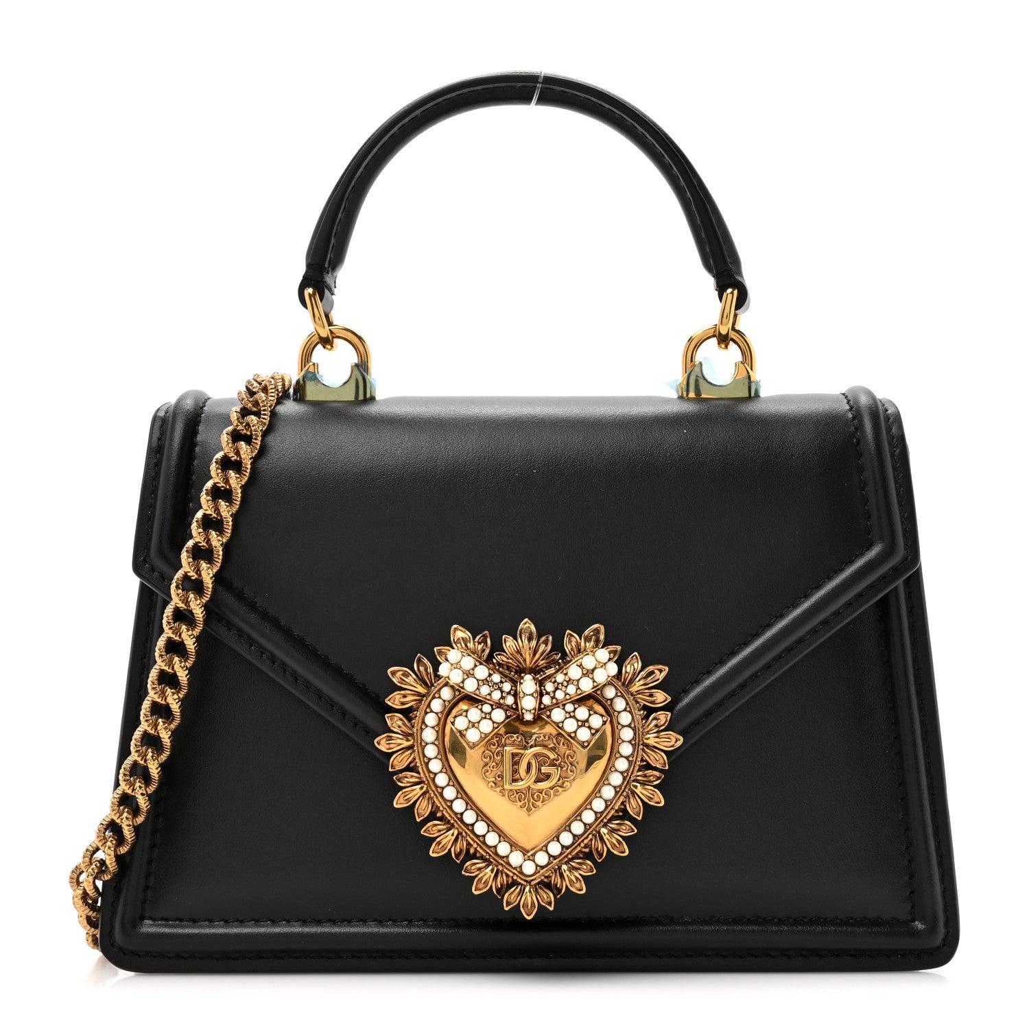 Dolce & Gabbana Smooth Calfskin Small Devotion Envelope Top Handle Bag Black 1 of 10