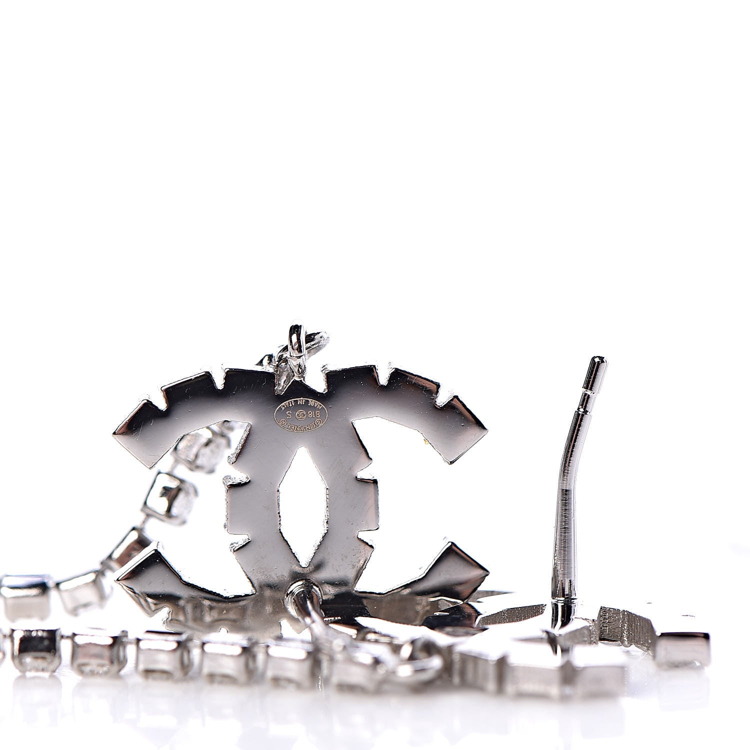 Chanel Crystal CC Drop Earrings Silver 4 of 5
