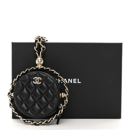 Chanel Lambskin Quilted Chain Round Mini Clutch Black 7 of 7