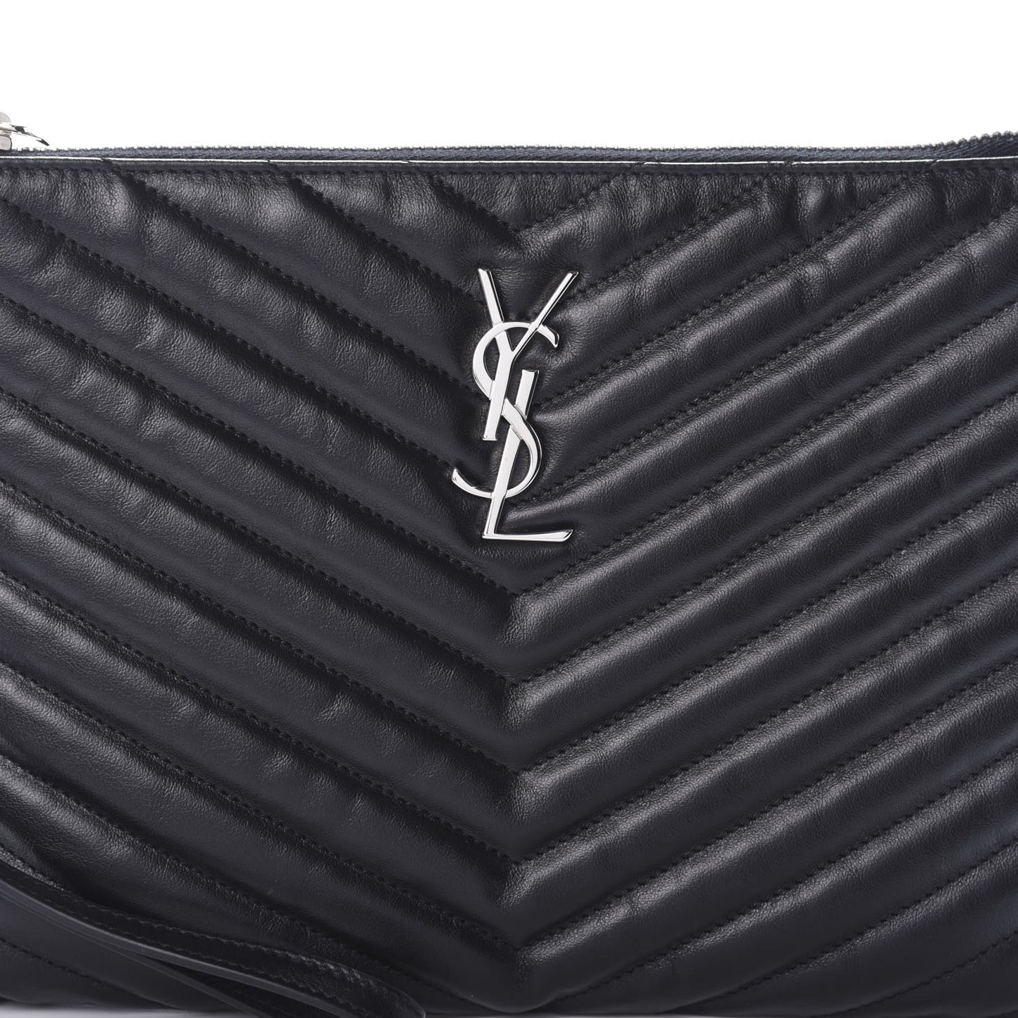 Calfskin Matelasse Chevron Monogram A5 Wristlet Black