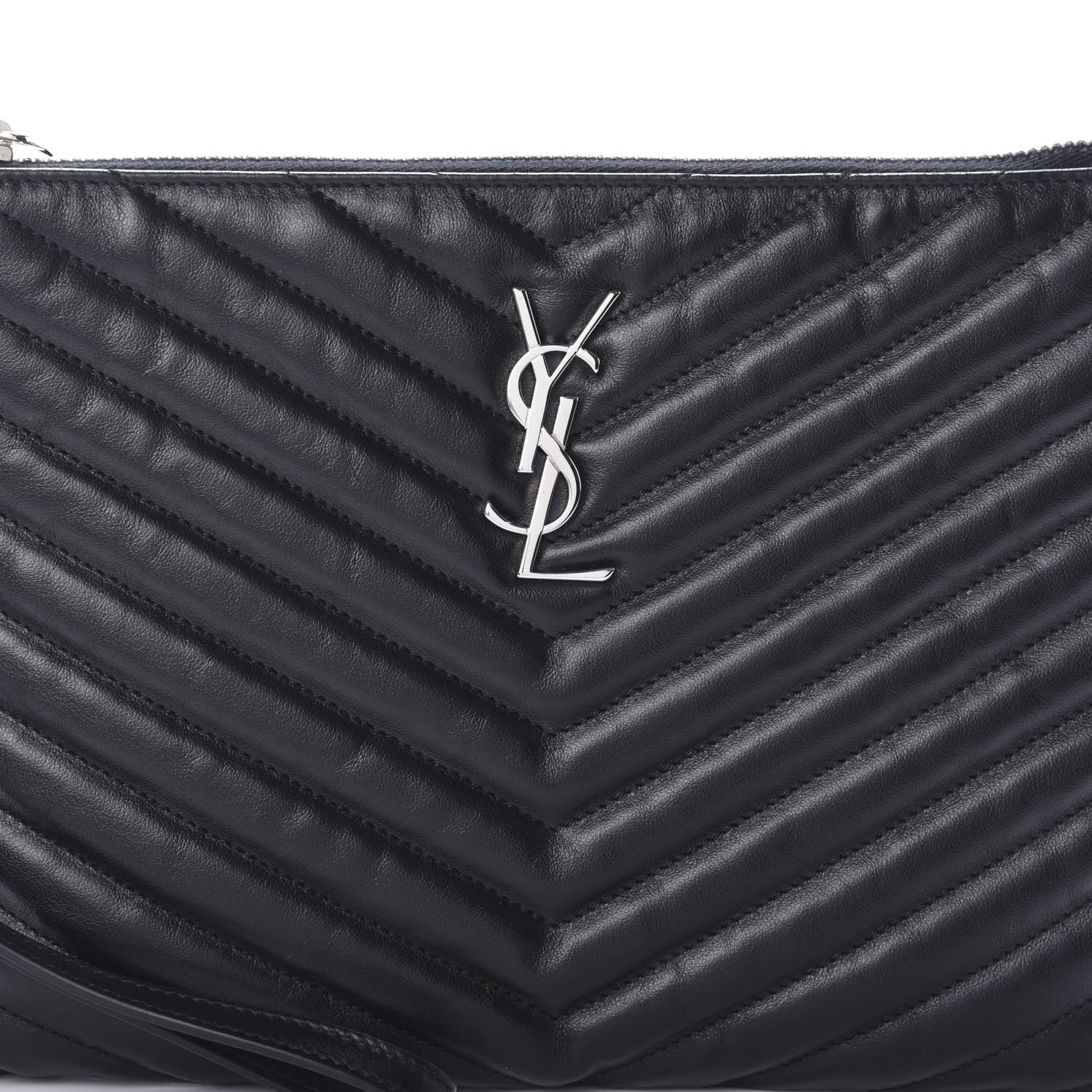 Saint Laurent Calfskin Matelasse Chevron Monogram A5 Wristlet Black 7 of 7