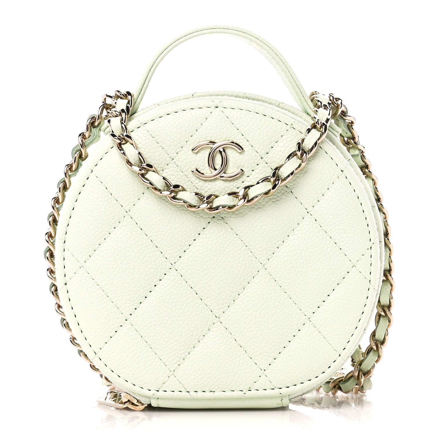 Chanel Caviar Quilted Round Handle With Care Vanity With Chain Mint 1 of 12