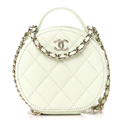 Chanel Caviar Quilted Round Handle With Care Vanity With Chain Mint 1 of 12