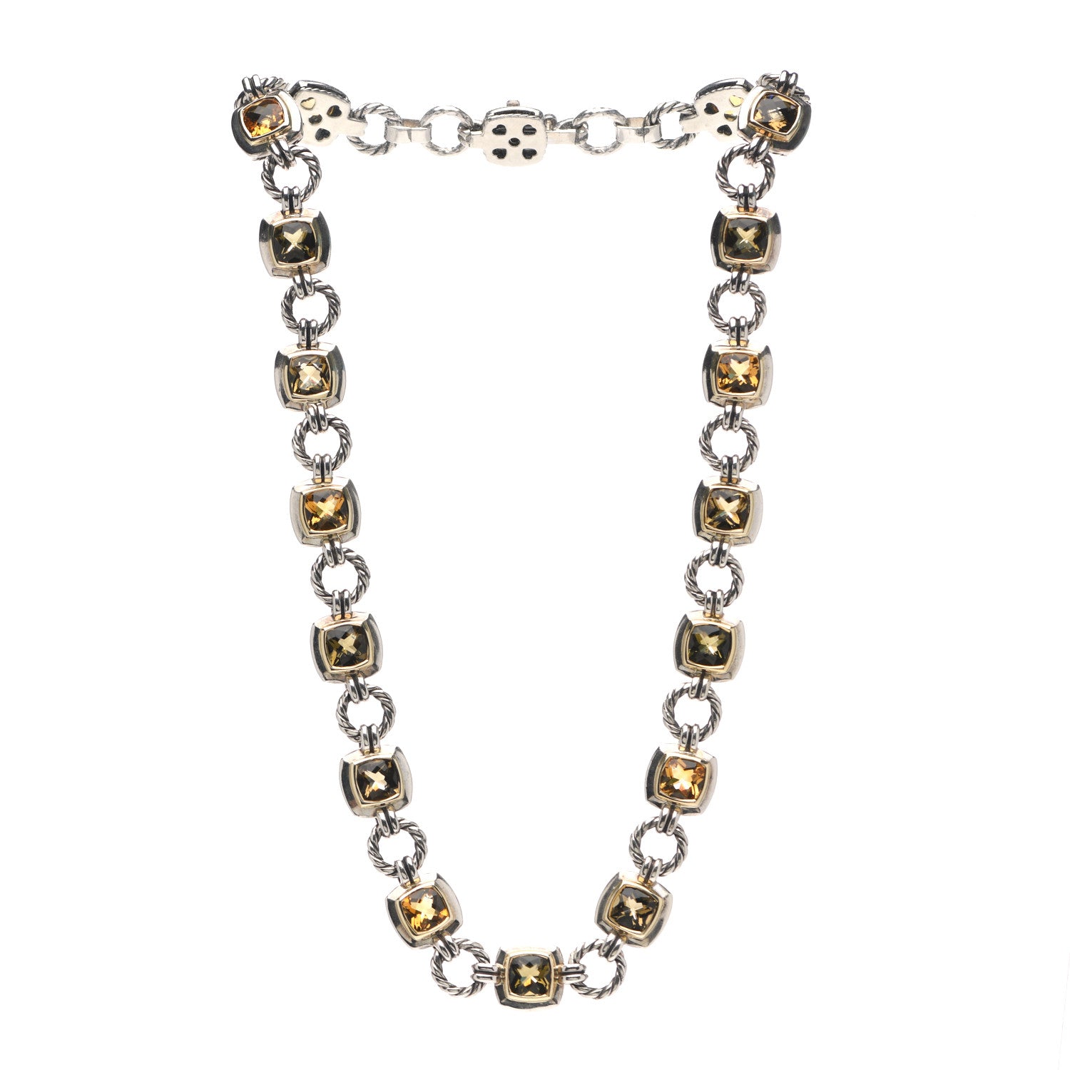 David Yurman Sterling Silver 18K Yellow Gold Citrine Smoky Quartz Renaissance Link Necklace 3 of 4