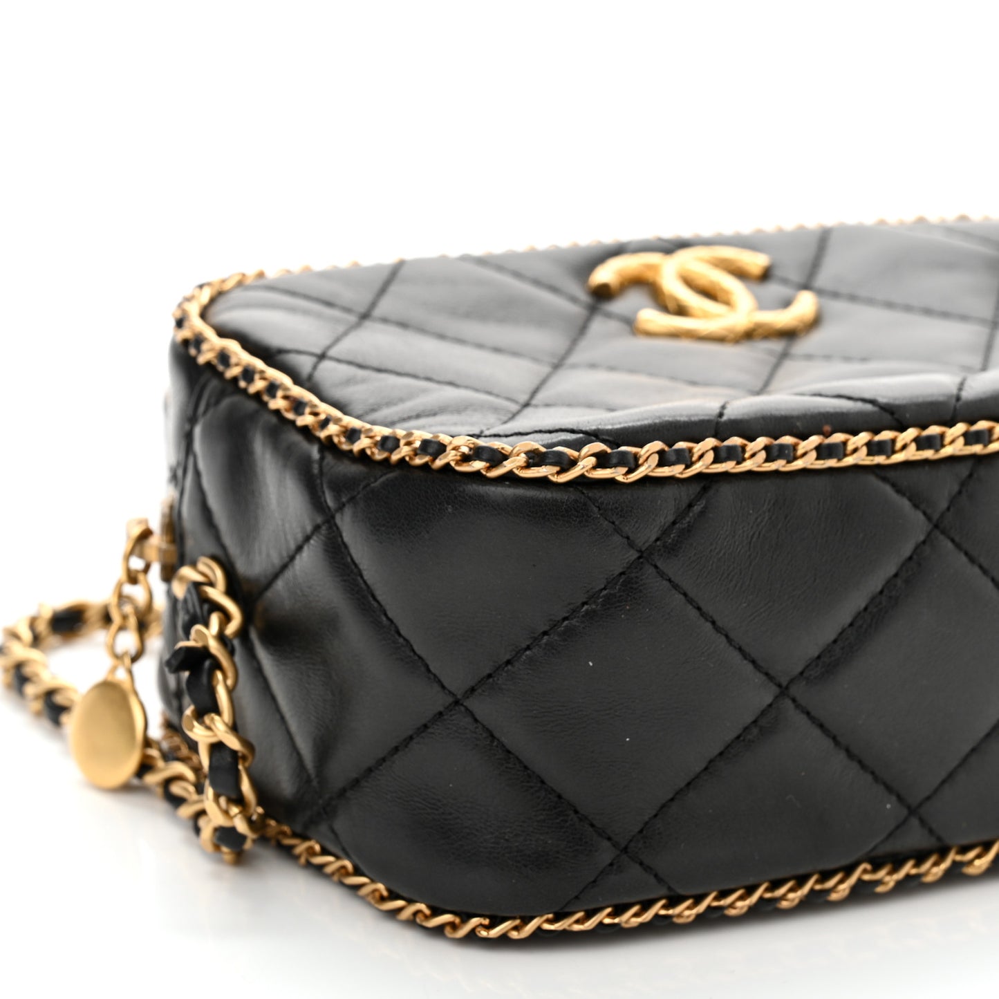 Lambskin Quilted Chain CC Mini Camera Case Black