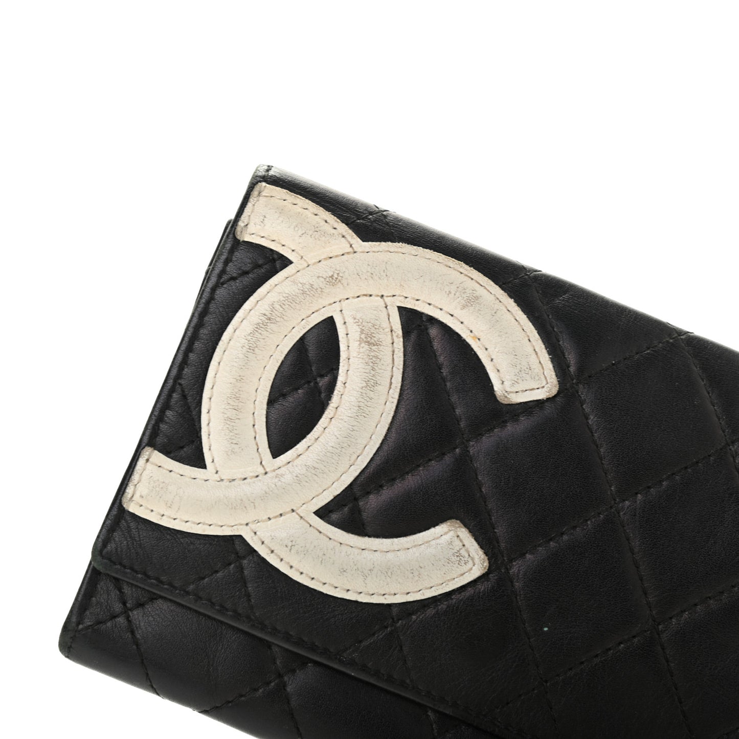 Calfskin Quilted Cambon Flap Wallet Black White