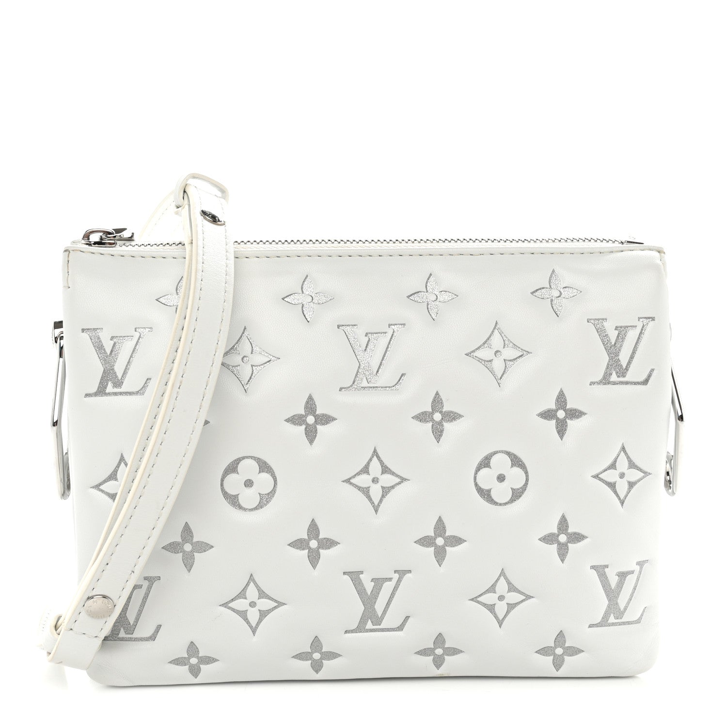 Louis Vuitton Lambskin Embossed Monogram Coussin BB  White Silver 1 of 10