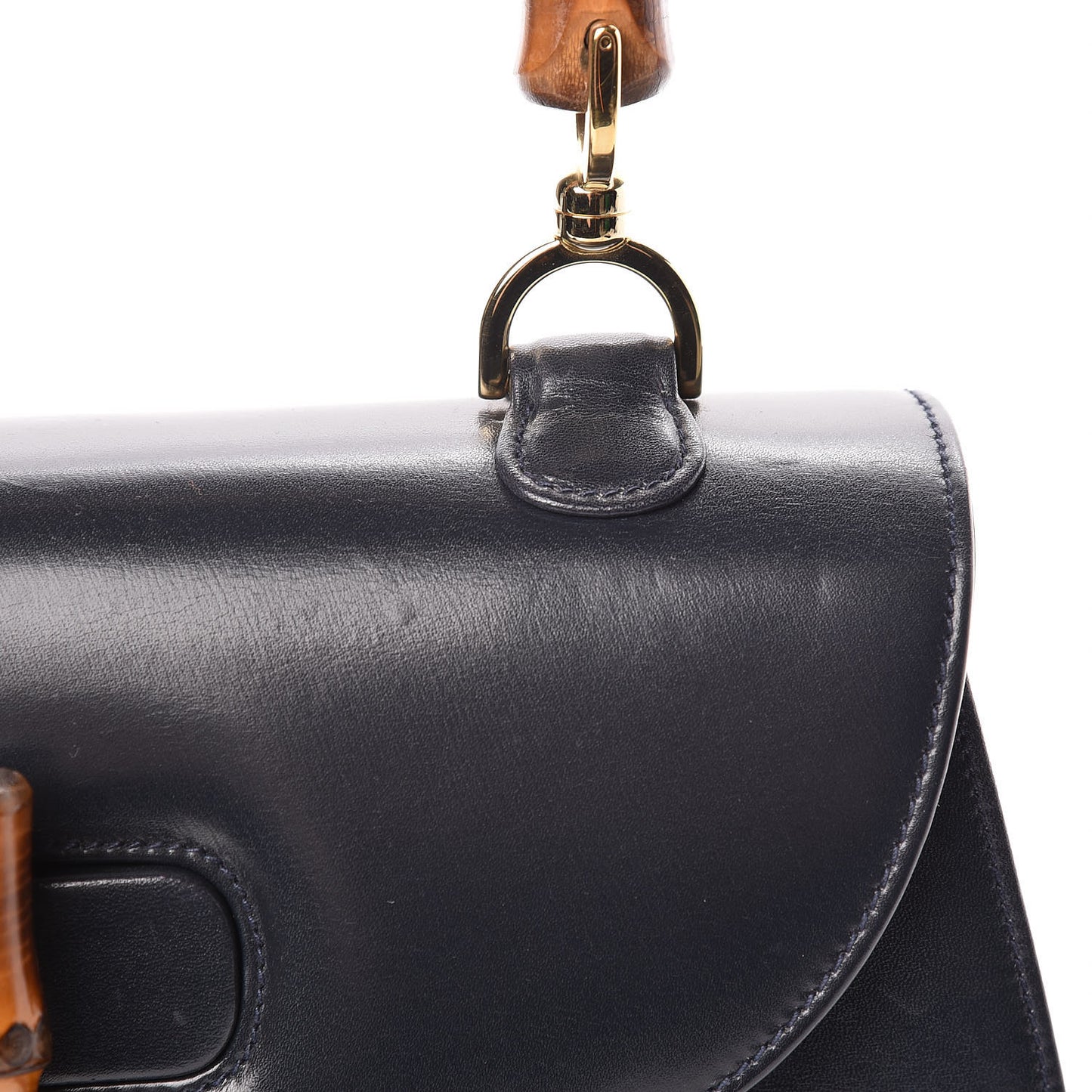 Calfskin Bamboo Top Handle Bag Navy