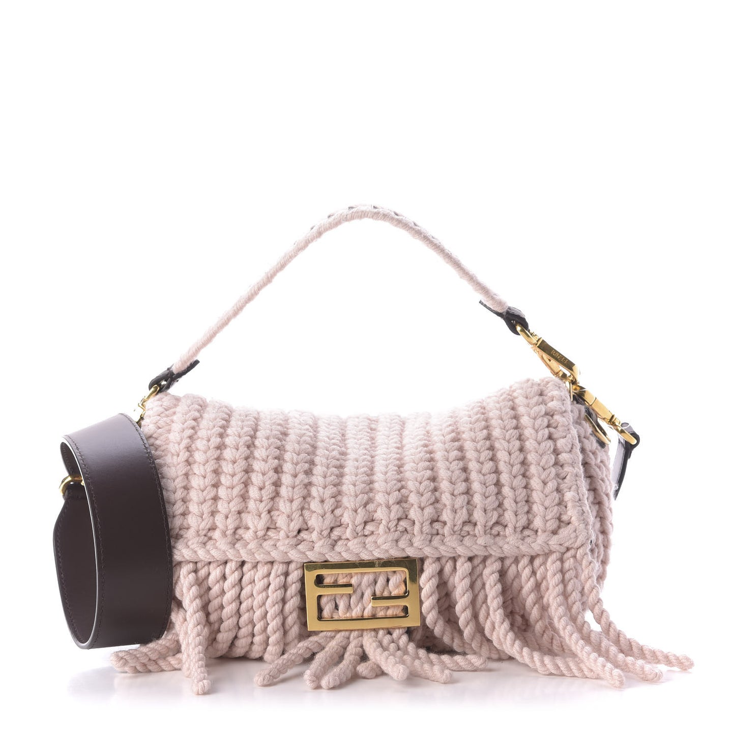 Wool Vitello Seta Woven Fringe Baguette Rosa Quarzo Ebano