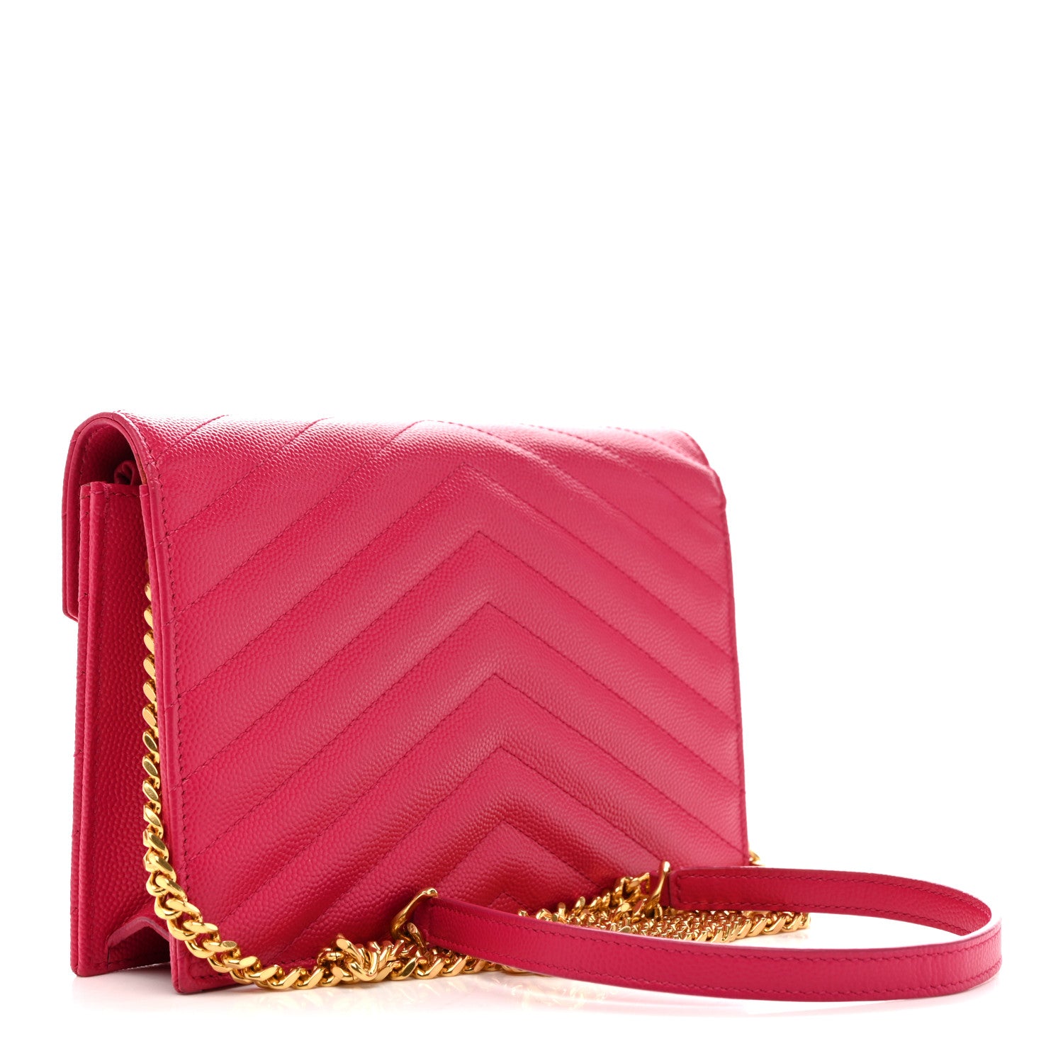 Saint Laurent Grain De Poudre Matelasse Chevron Monogram Envelope Chain Wallet Bubblegum 3 of 15