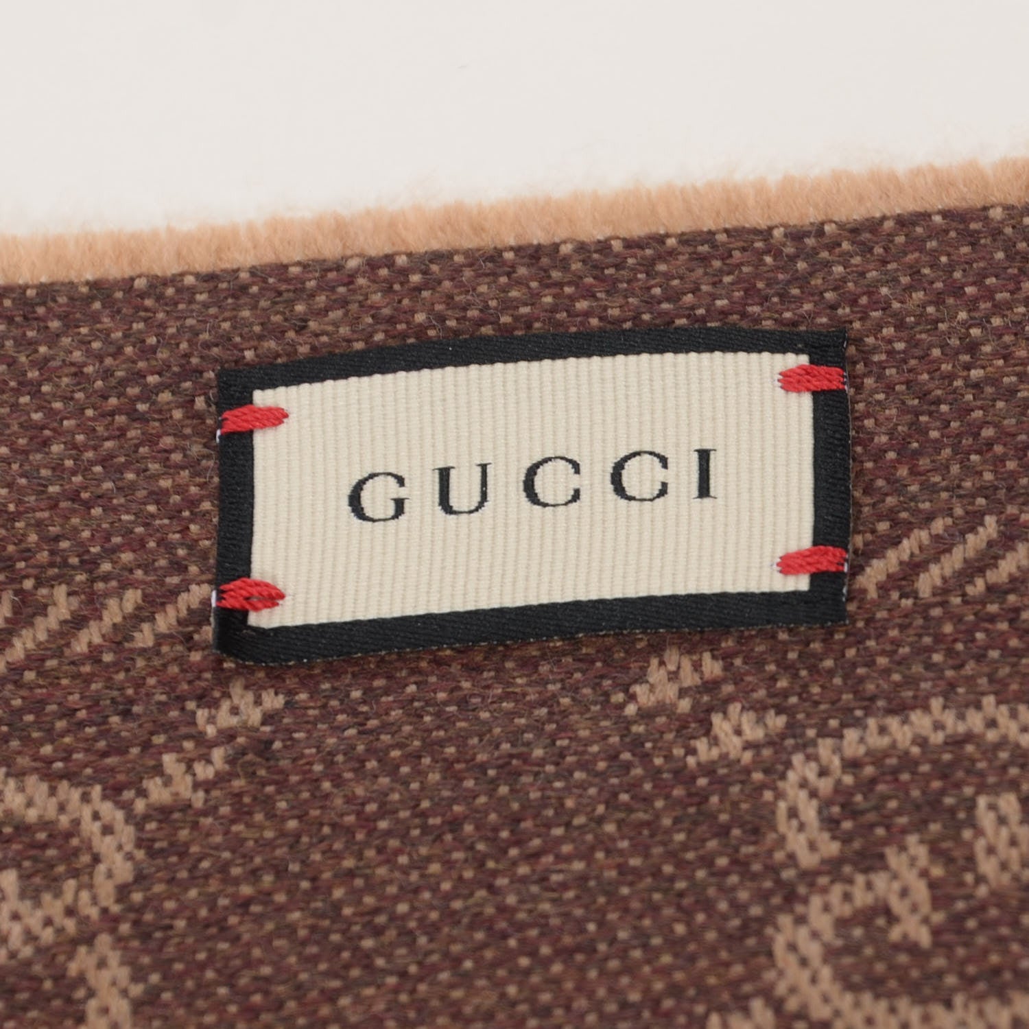Gucci Wool Monogram Fringe Scarf Brown 5 of 5