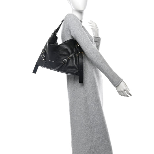 Tumbled Calfskin Corset Medium Voyou Bag Black