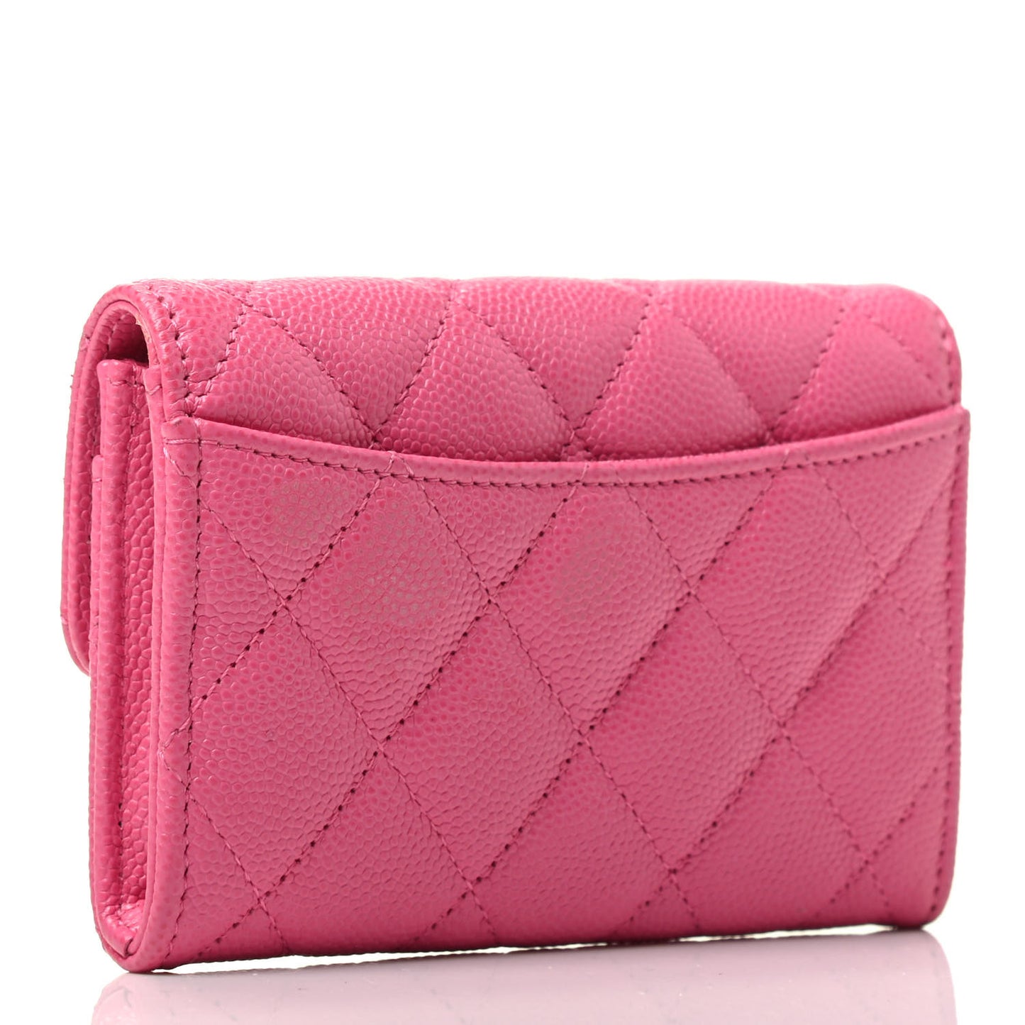 Caviar Quilted Flap Card Holder Wallet Pink
