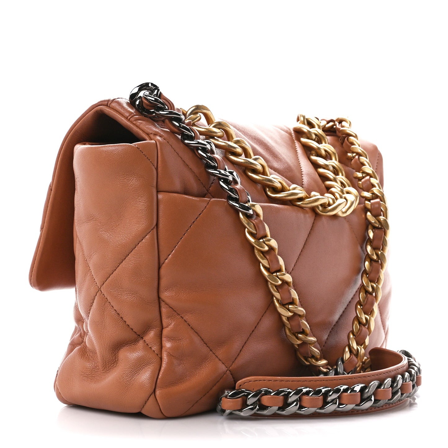 Lambskin Quilted Large Chanel 19 Flap Brown