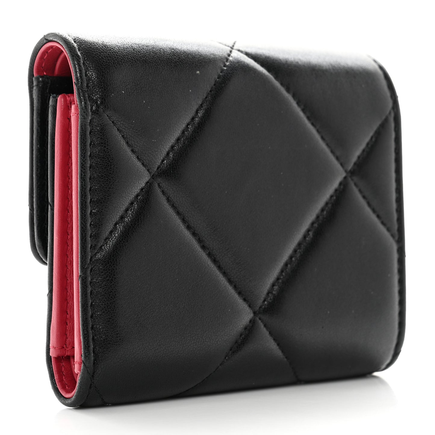 Lambskin Quilted Chanel 19 Small Flap Wallet Black