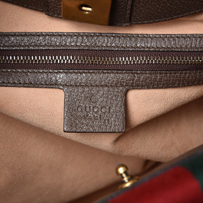 Gucci Textured Calfskin Web Crystal Butterfly Stripe Large Totem Top Handle Bag New Acero 6 of 9