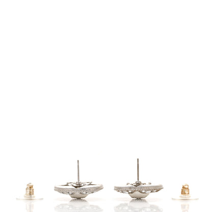 Chanel Pearl Crystal Star CC Round Earrings Silver Pearly White 3 of 4