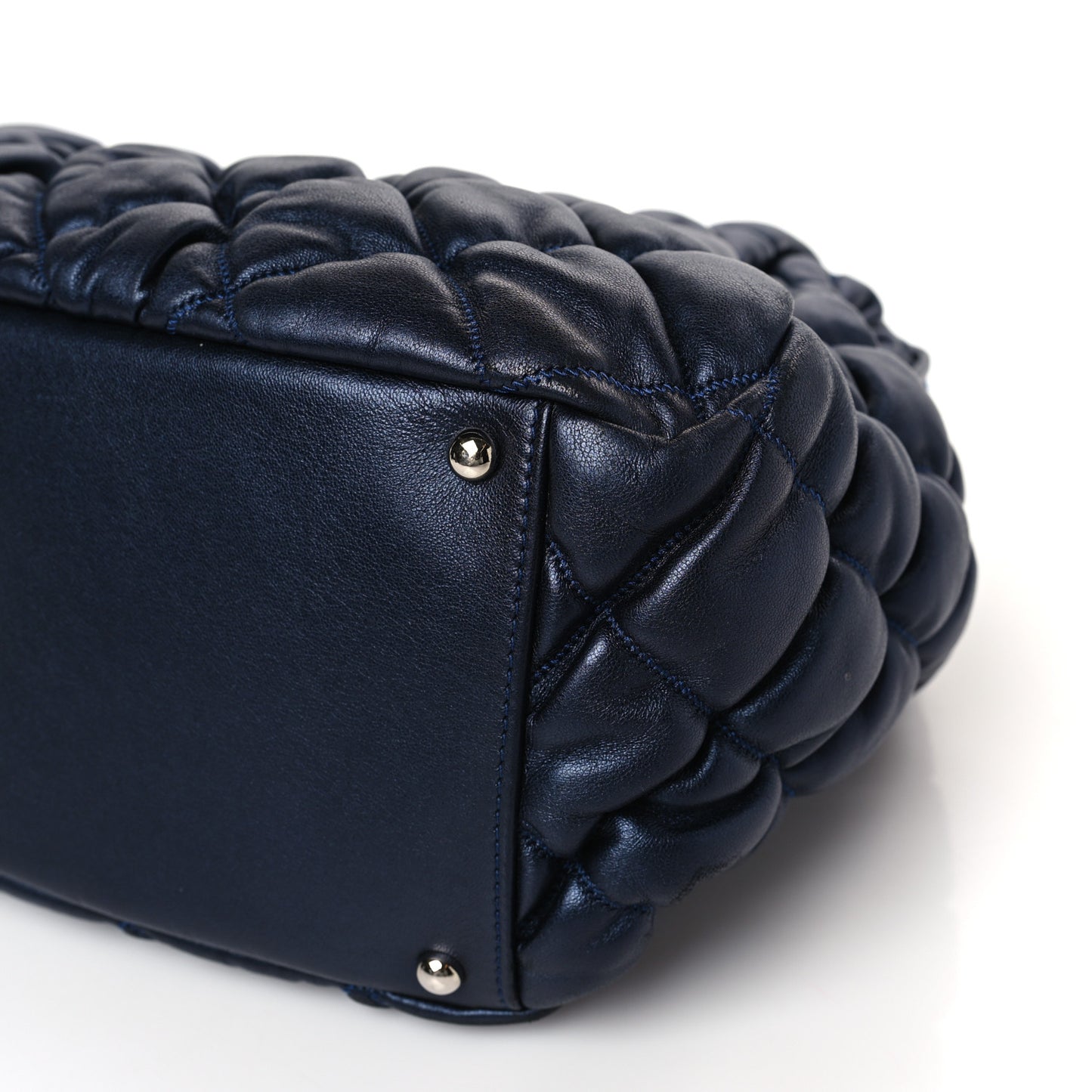 Calfskin Bubble Quilt Frame Bag Blue