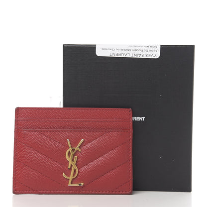 Saint Laurent Grain De Poudre Matelasse Chevron Monogram Credit Card Case New Red 10 of 10