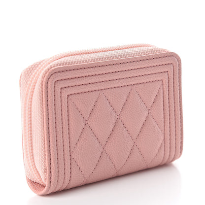 Chanel Caviar Quilted Boy Zip Around Coin Purse Wallet Light Pink 3 of 7