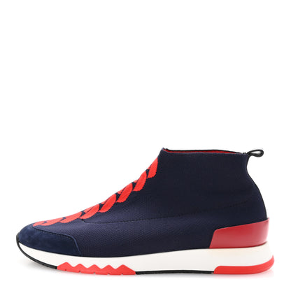 Hermes Knit Calfskin Velvet Womens Volo Sneakers 38 Bleu Diplomatique 2 of 16
