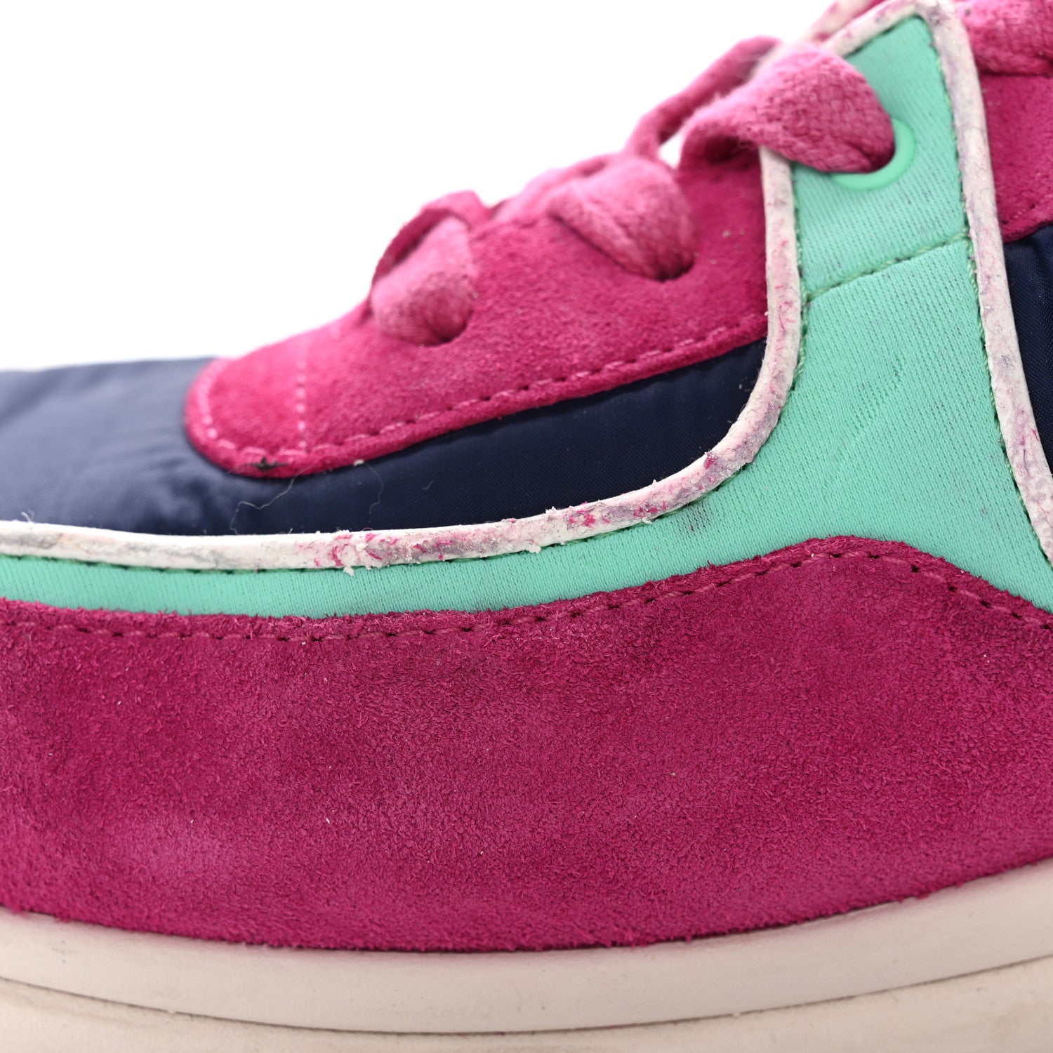 Chanel Nylon Calfskin Suede CC Sneakers 39.5 Pink Green 10 of 17