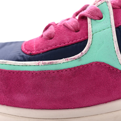 Chanel Nylon Calfskin Suede CC Sneakers 39.5 Pink Green 10 of 17