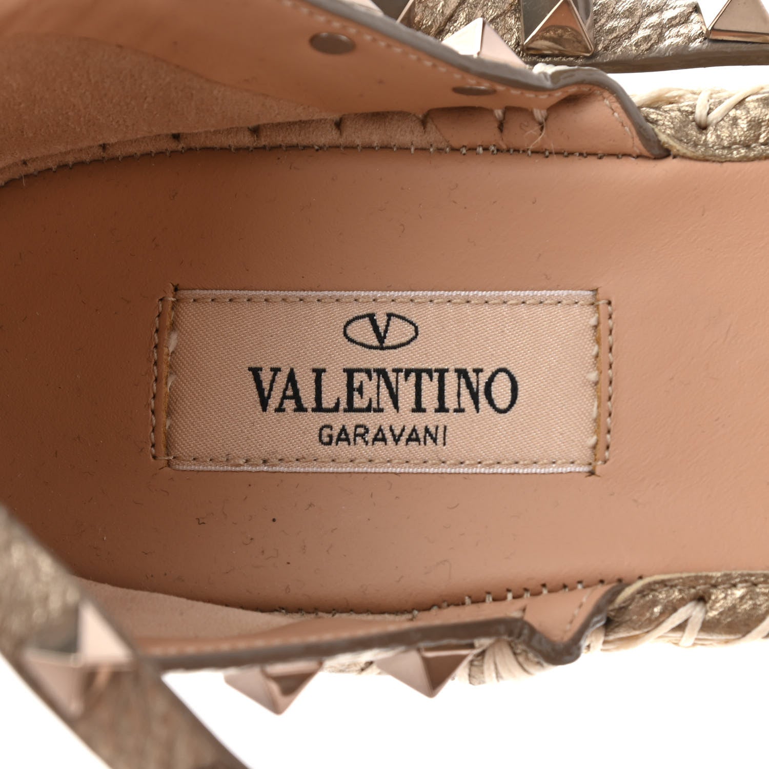 Valentino Garavani Metallic Grained Calfskin Rockstud Ankle Wrap Espadrille 20mm Flats 39 Skin Natural 7 of 7