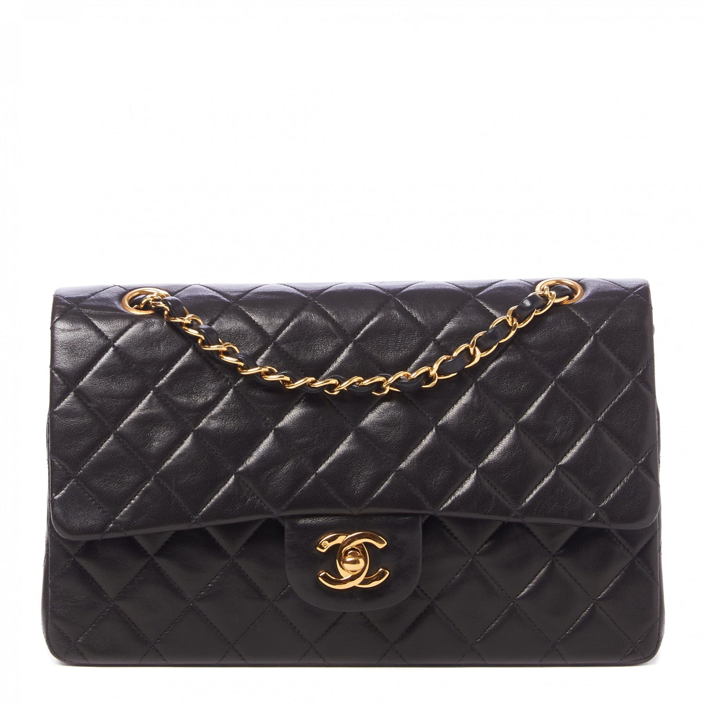 Lambskin Quilted Medium Double Flap Black