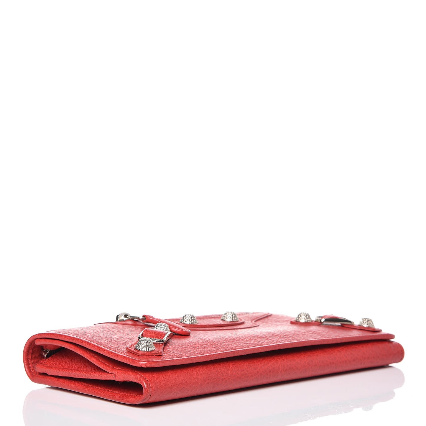 Agneau Giant 12 Silver Hardware Money Wallet Rouge Coquelicot