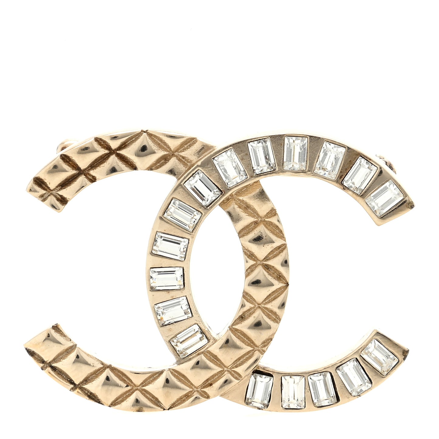 Baguette Crystal Quilted CC Brooch Gold
