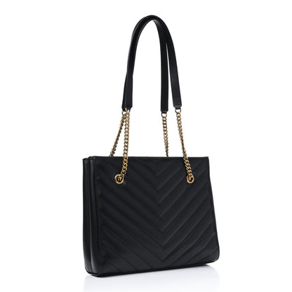 Saint Laurent Grain De Poudre Matelasse Chevron Small Tribeca Shopping Bag Black 2 of 4