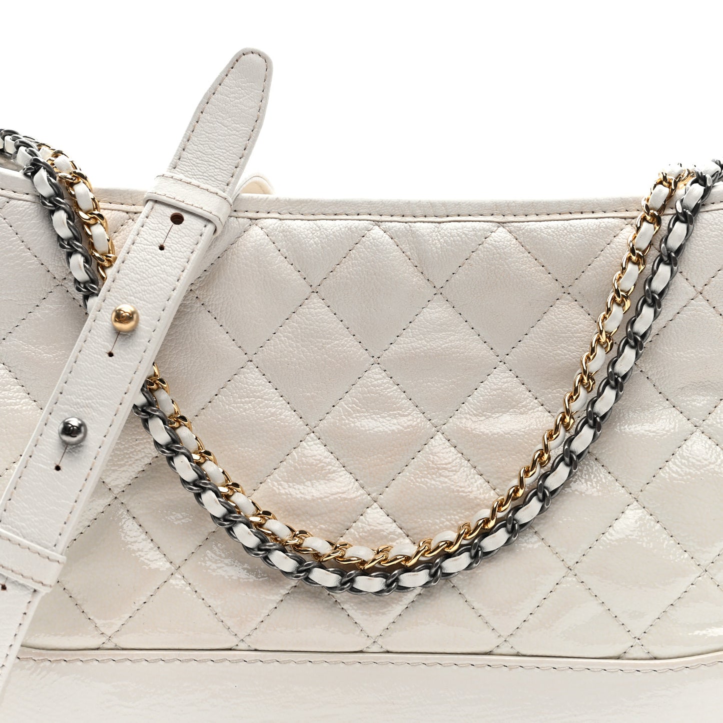 Patent Goatskin Quilted Medium Gabrielle Hobo White