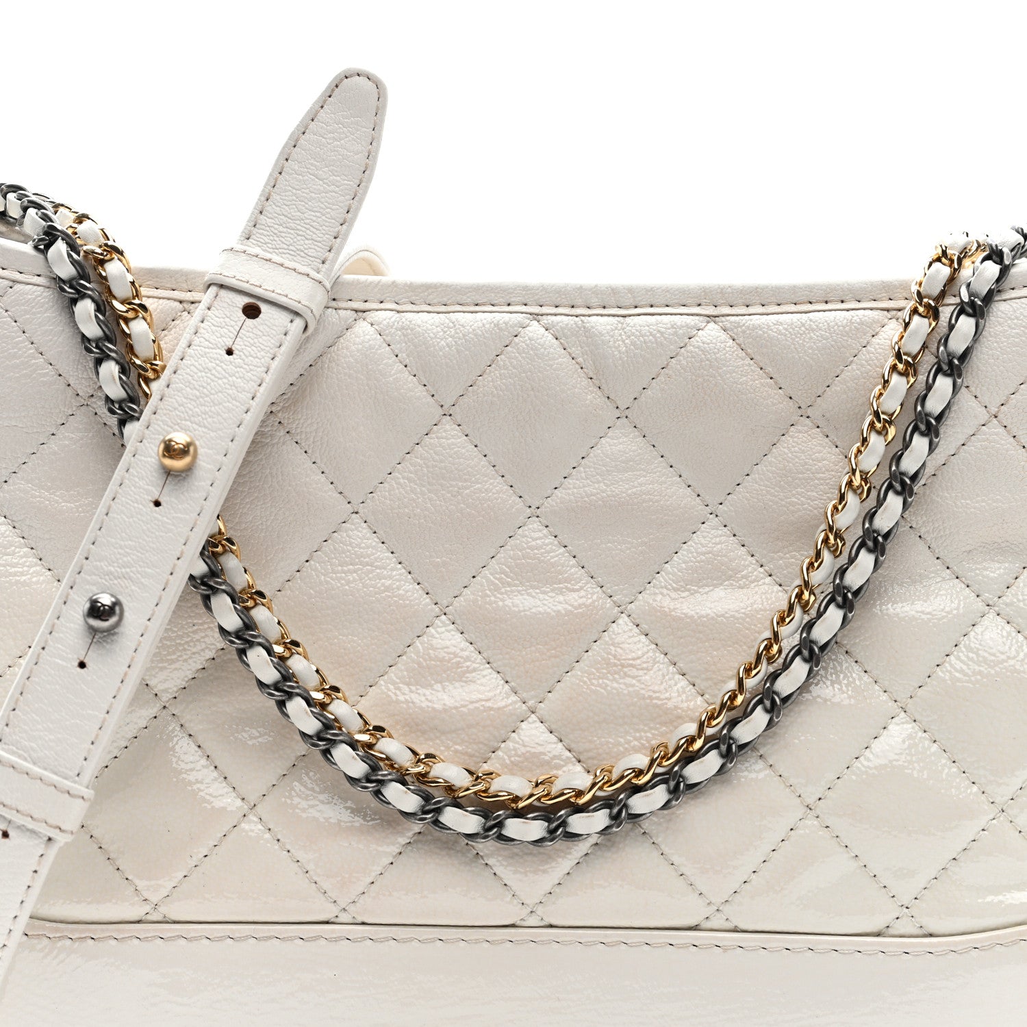 Chanel Patent Goatskin Quilted Medium Gabrielle Hobo White 8 of 11