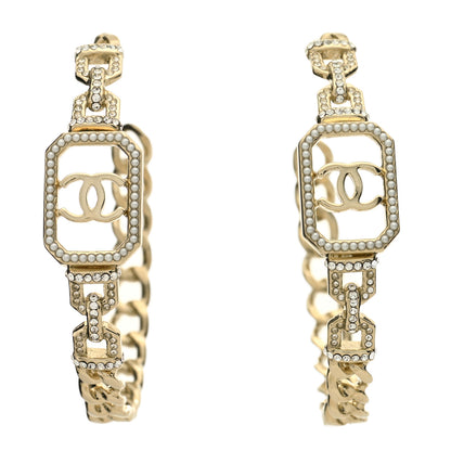 Chanel Crystal CC Vendome Hoop Earrings Gold 1 of 5