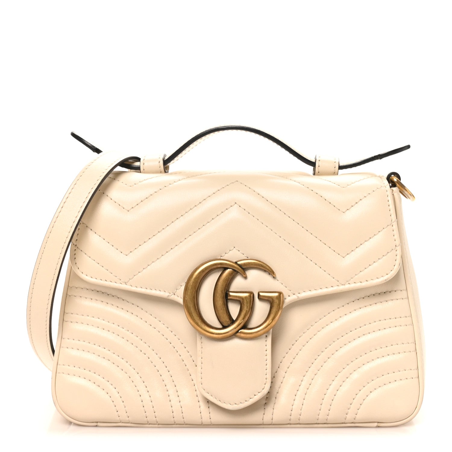 Gucci Calfskin Matelasse Mini GG Marmont Top Handle Shoulder Bag White 1 of 10