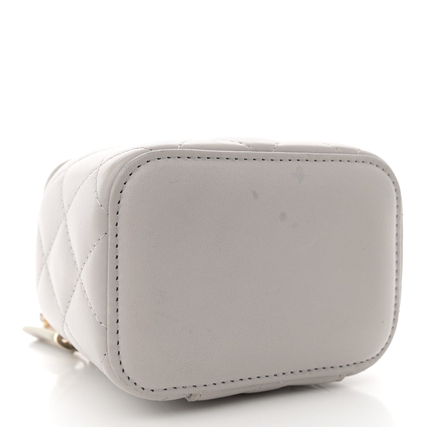 Lambskin Quilted Top Handle Mini Vanity Case With Chain Grey