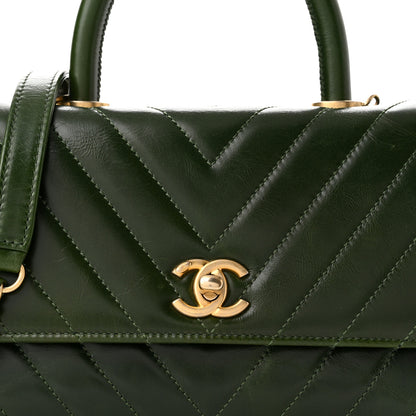 Chanel Calfskin Chevron Quilted Mini Coco Handle Flap Green 8 of 10