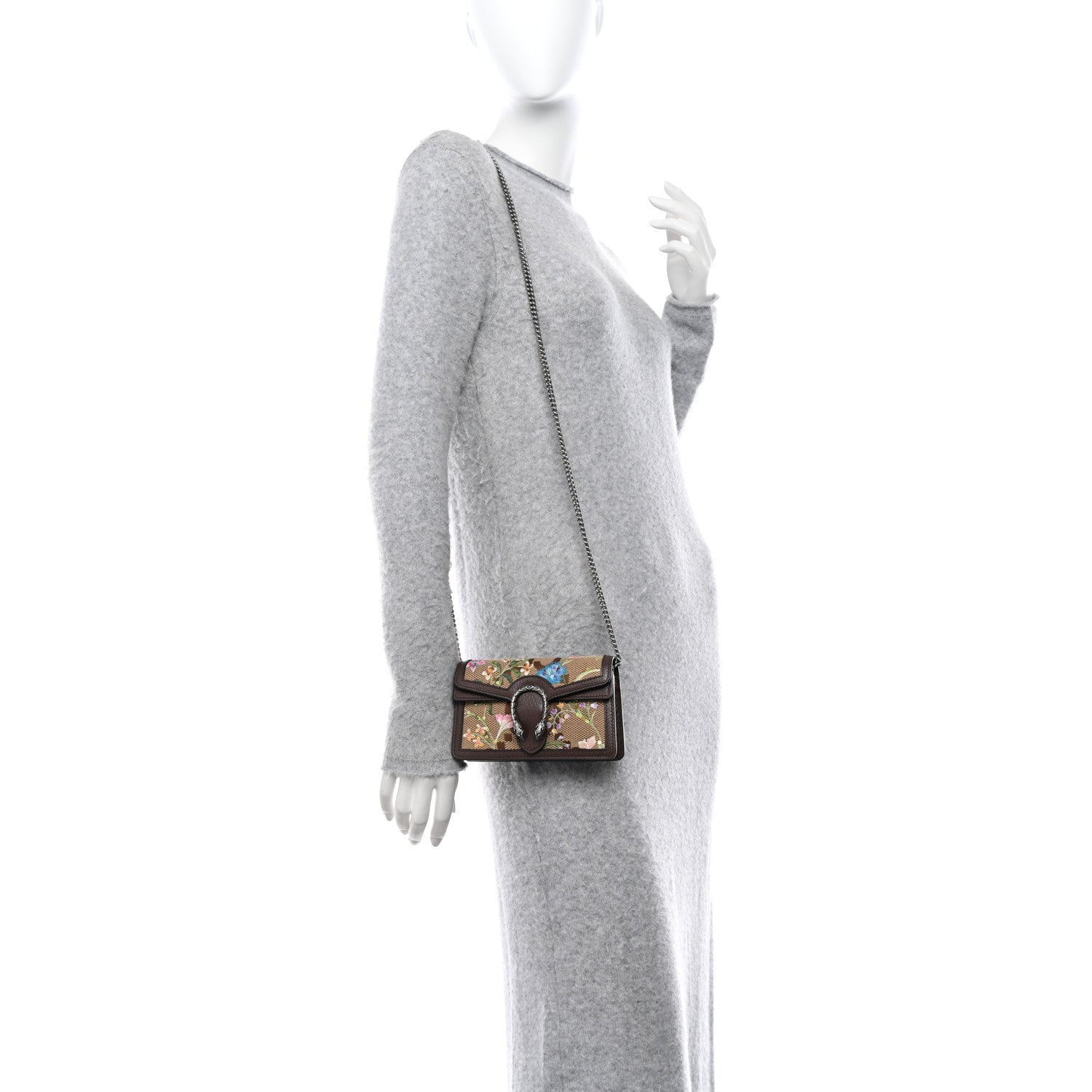 Gucci Monogram Jumbo GG Textured Dollar Calfskin Embroidered Super Mini Dionysus Shoulder Bag Camel Ebony New Acero Multicolor 2 of 14