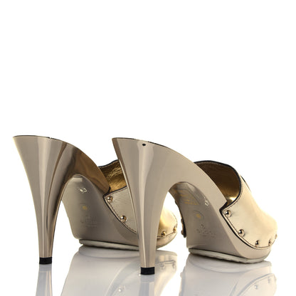 Gucci Metallic Calfskin GG Icon Bit Platform Clog High Heel Slide Sandals 9.5 Gold 4 of 6