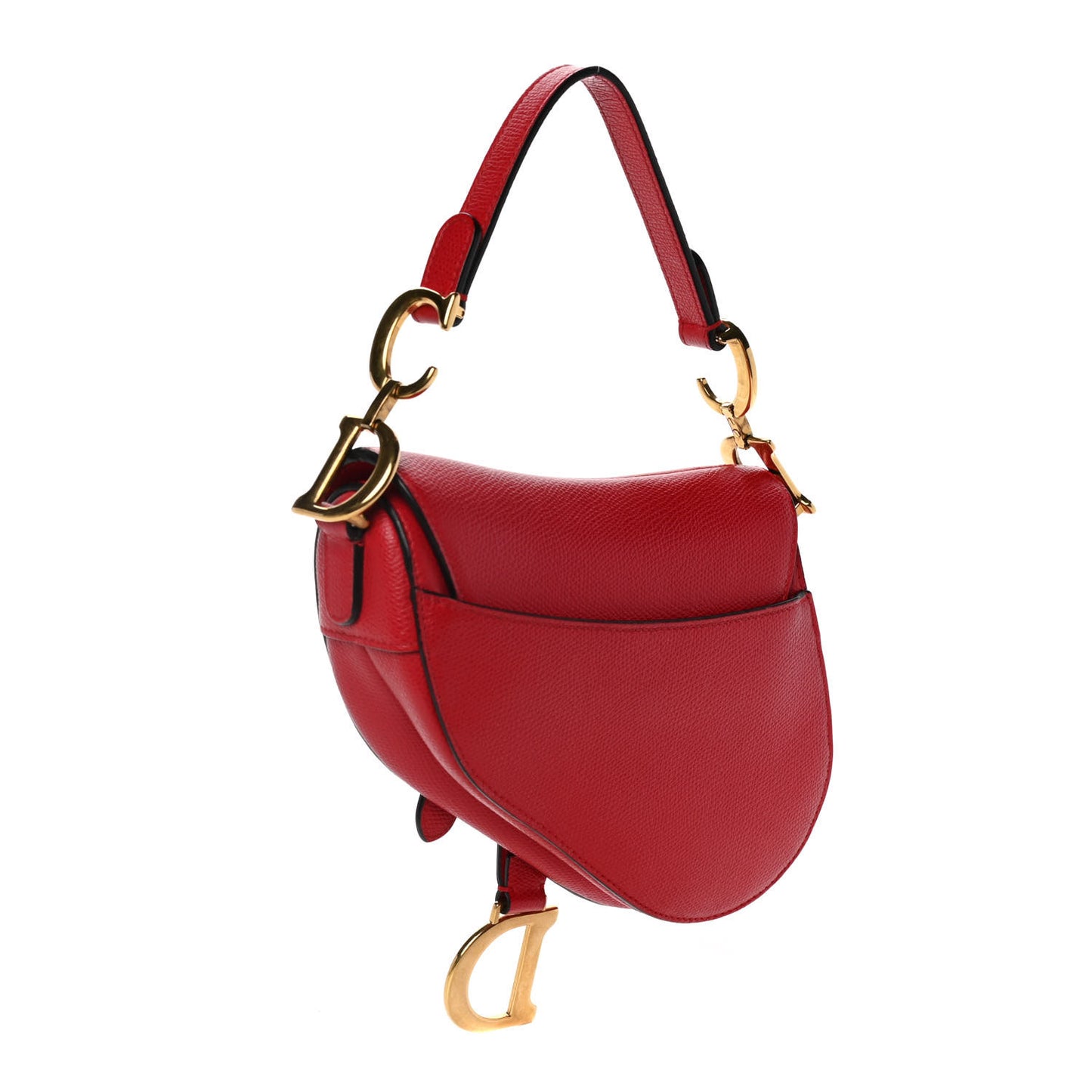 Grained Calfskin Mini Saddle Bag Red