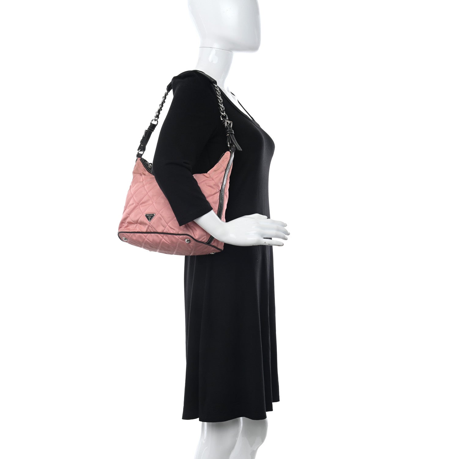 Prada Tessuto Nylon Impuntutato Quilted Shoulder Bag Rosa Black 2 of 11