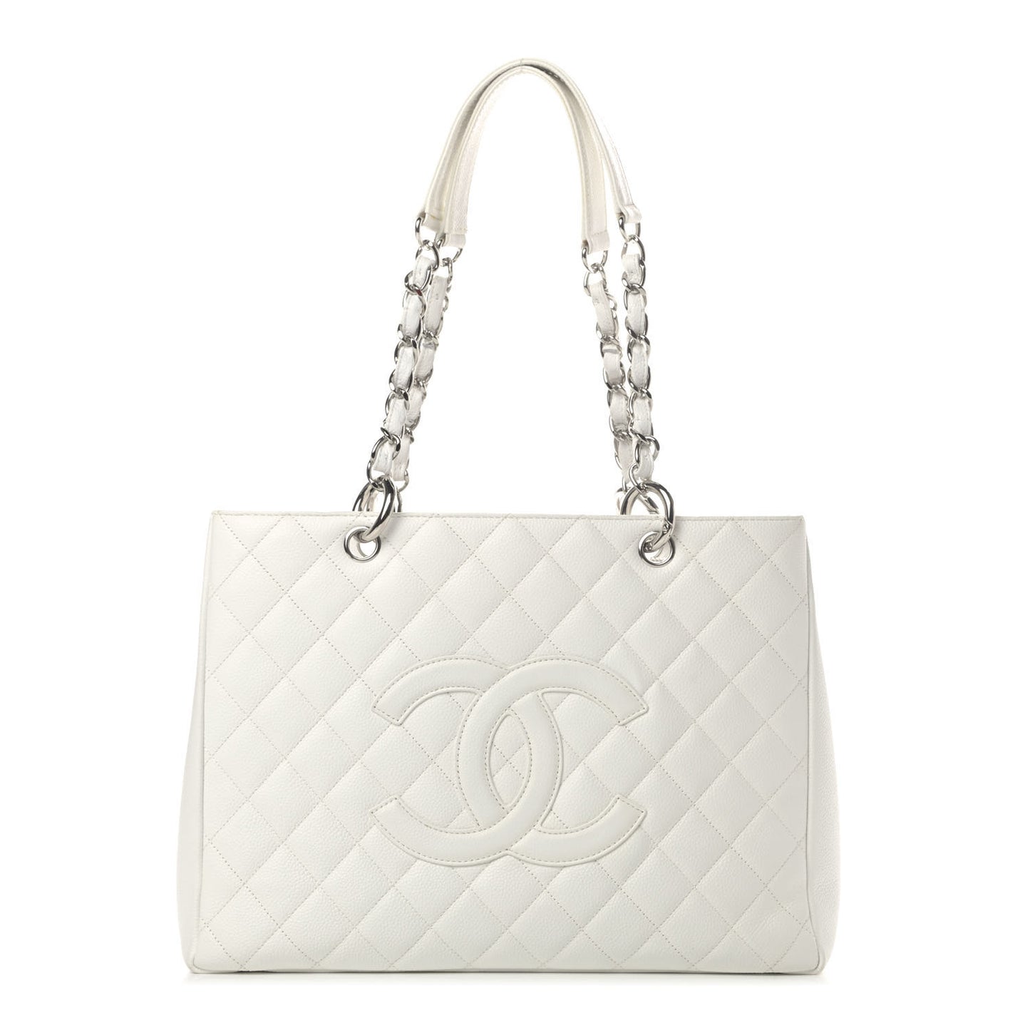 Caviar Quilted Grand Shopping Tote GST White