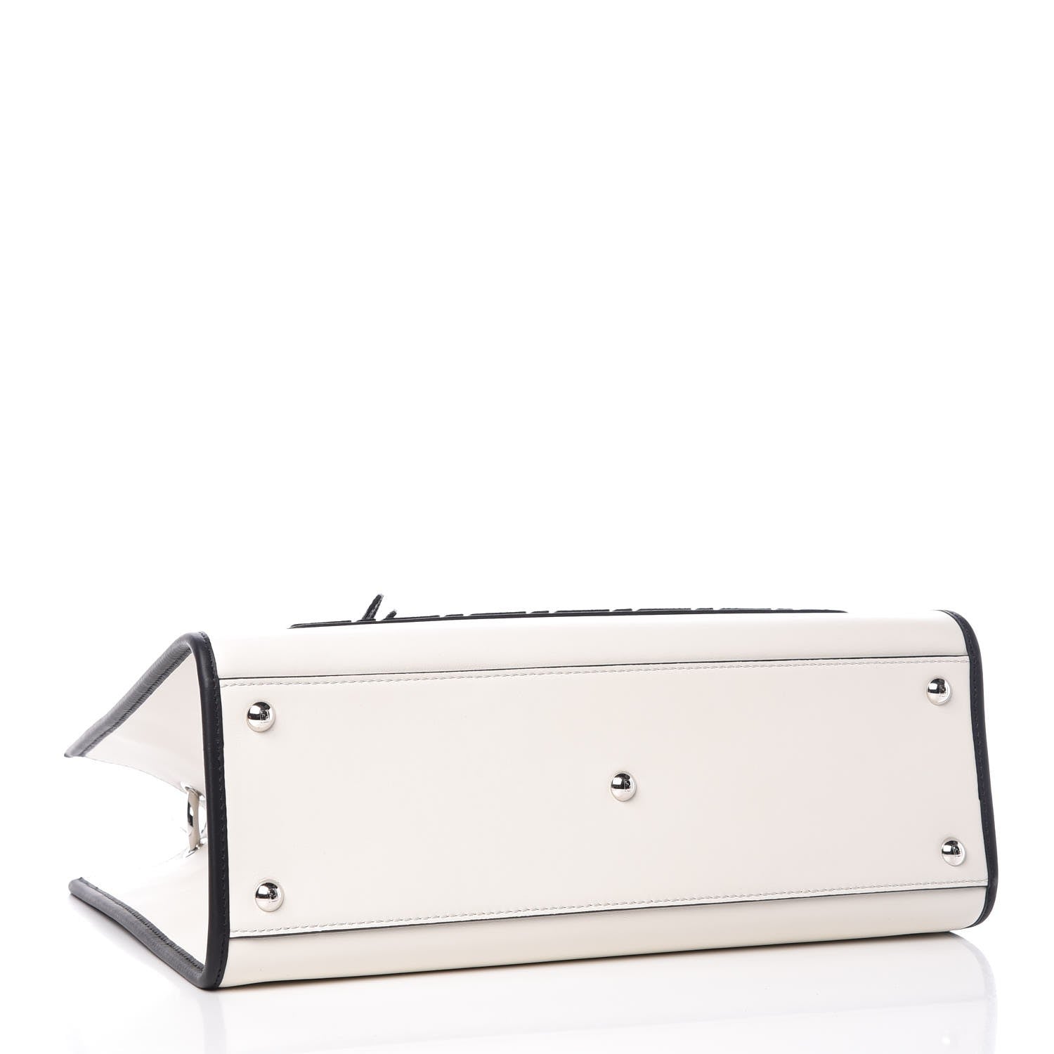 Fendi Vitello Century Velvet F is Fendi FF Embroidered Regular Runaway Satchel White Black 4 of 9